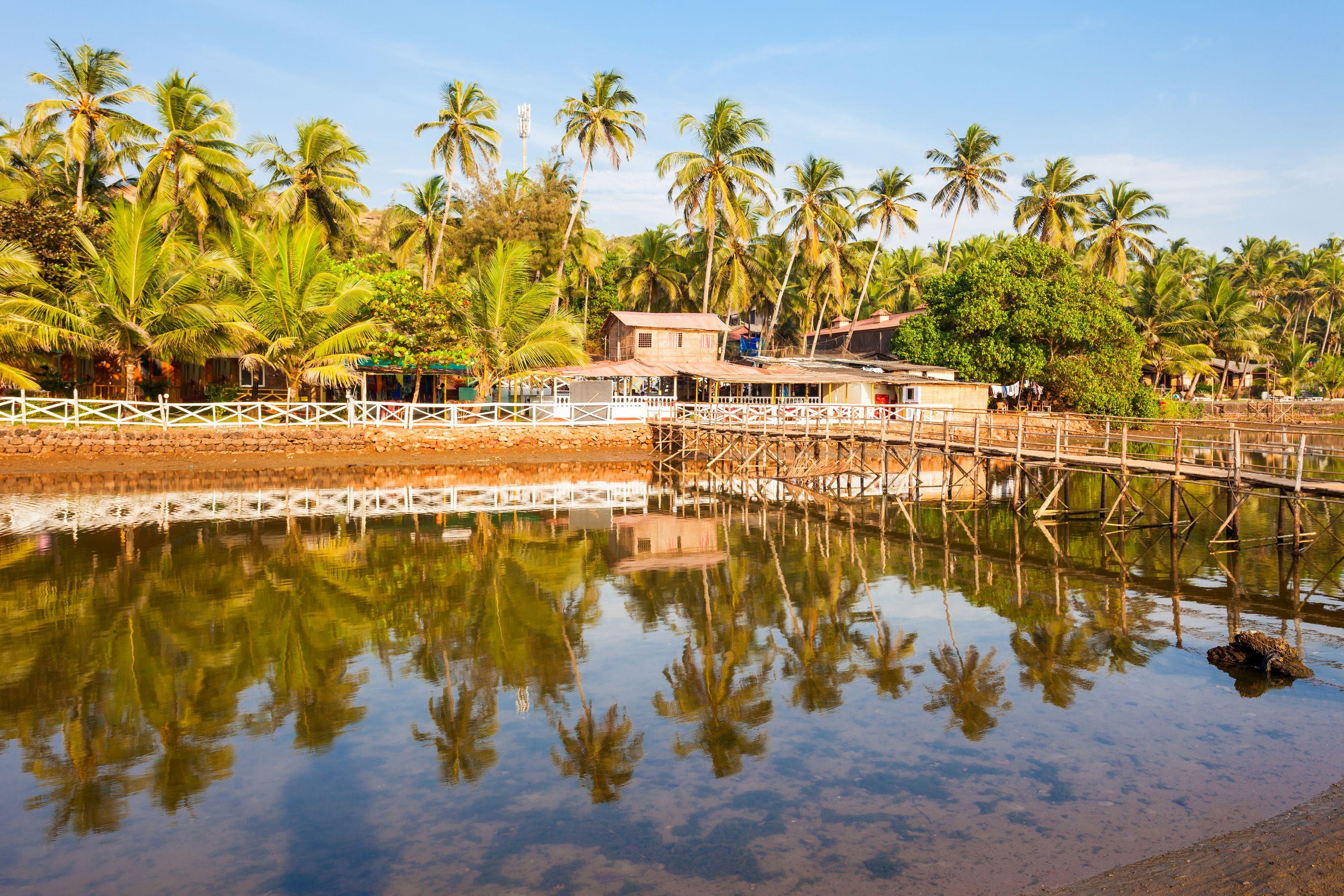 Premium Photo | Resort huts on mandrem beach in north goa, india