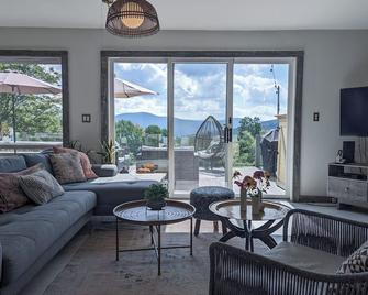 Private Contemporary Cottage with heated pool, hot tub and wide mountain views. - Roxbury - Sala de estar