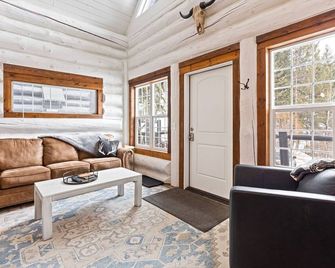 Ski In/Ski Out Luxury Cabin, next to Chair 3, hot tub, sleeps 6, fireplace and AC - Whitefish - Living room