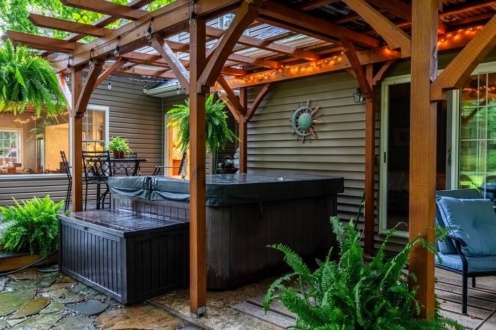 Kick back and relax in our calm, cozy space, and enjoy the hot tub and firepit