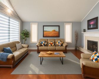 Private Lakefront Cottage | Hot Tub | Fireplace | Family-Friendly Retreat - Georgina - Living room