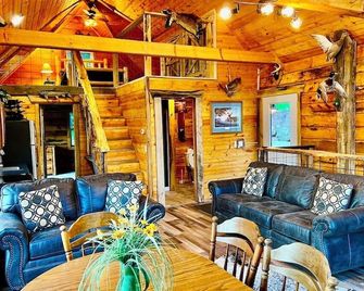 Black Bear A-Frame Waterfront Log Cabin with Hot Tub Jacuzzi - Harpers Ferry - Living room