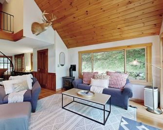 Charming waterfront 2BR house, private beach, waterfall, firepit, wifi, kayak - Barnard - Living room