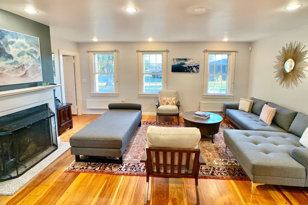 Living room view of Historic Shoreline Home minutes to Stonington Village and Mystic!