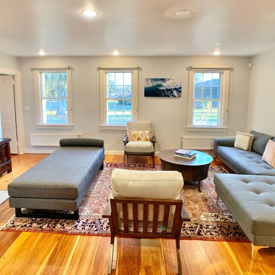 Living room view of Historic Shoreline Home minutes to Stonington Village and Mystic!