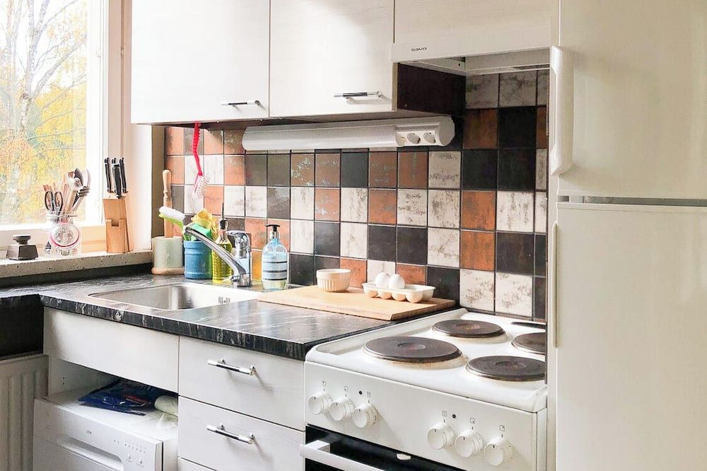 Cozy green studio w/WiFi, A/C, next to train & tram. Pet friendly! - Helsinki - Kitchen
