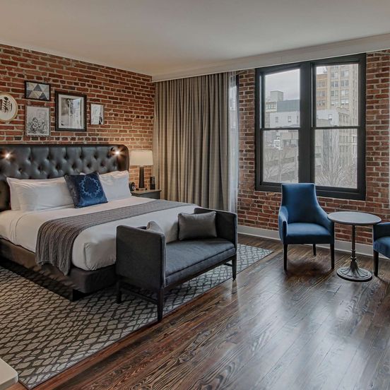 Bedroom view of The Foundry Hotel Asheville, Curio Collection by Hilton