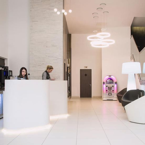 Front desk view of Point A Hotel Glasgow
