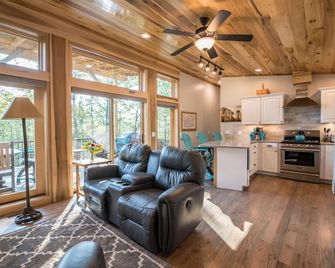 Silver Lining Cabin - Hello Relaxation! Sweet, well water, hot tub, pets - Fletcher - Living room