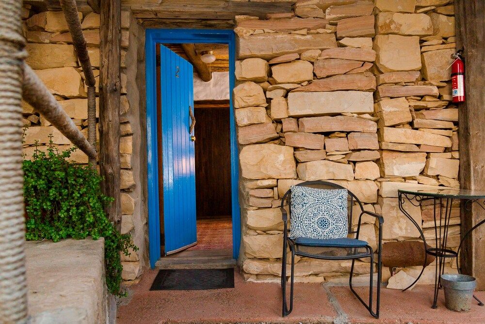 Patio view of Big Bend Bunkroom - affordable right outside Big Bend Nat'l Park.