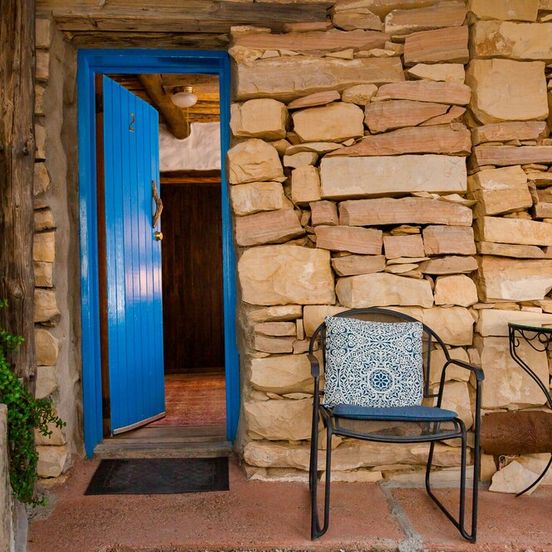Patio view of Big Bend Bunkroom - affordable right outside Big Bend Nat'l Park.