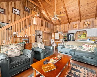 Dog-friendly cabin w/fireplace, hot tub, gas grill, and mountain views - Blairsville - Living room