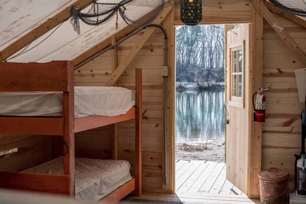 Castaway lake side canvas cottage scene