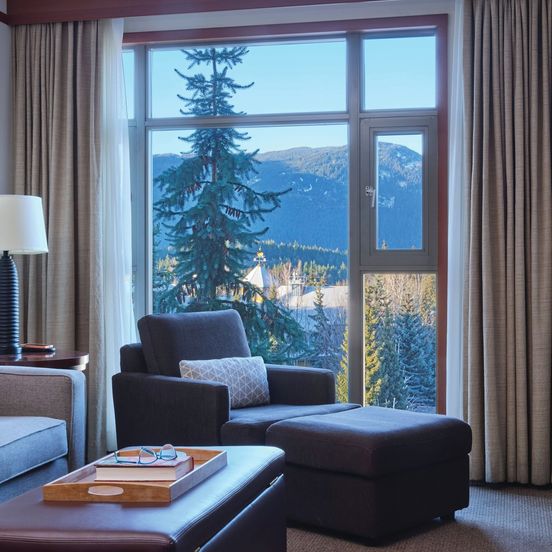 Living room view of Pan Pacific Whistler Village Centre