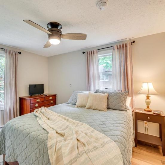 Bedroom view of Greenbrier River Retreat with Deck - Steps to Trail!
