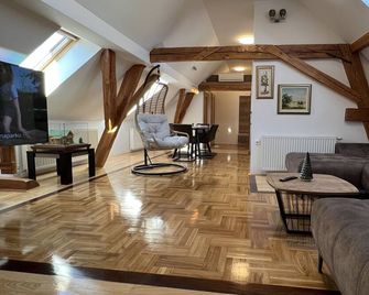 La Luna Rustic Deluxe Apartment with Pool & Jacuzzi, Bikes and Secured Parking - Našice - Living room