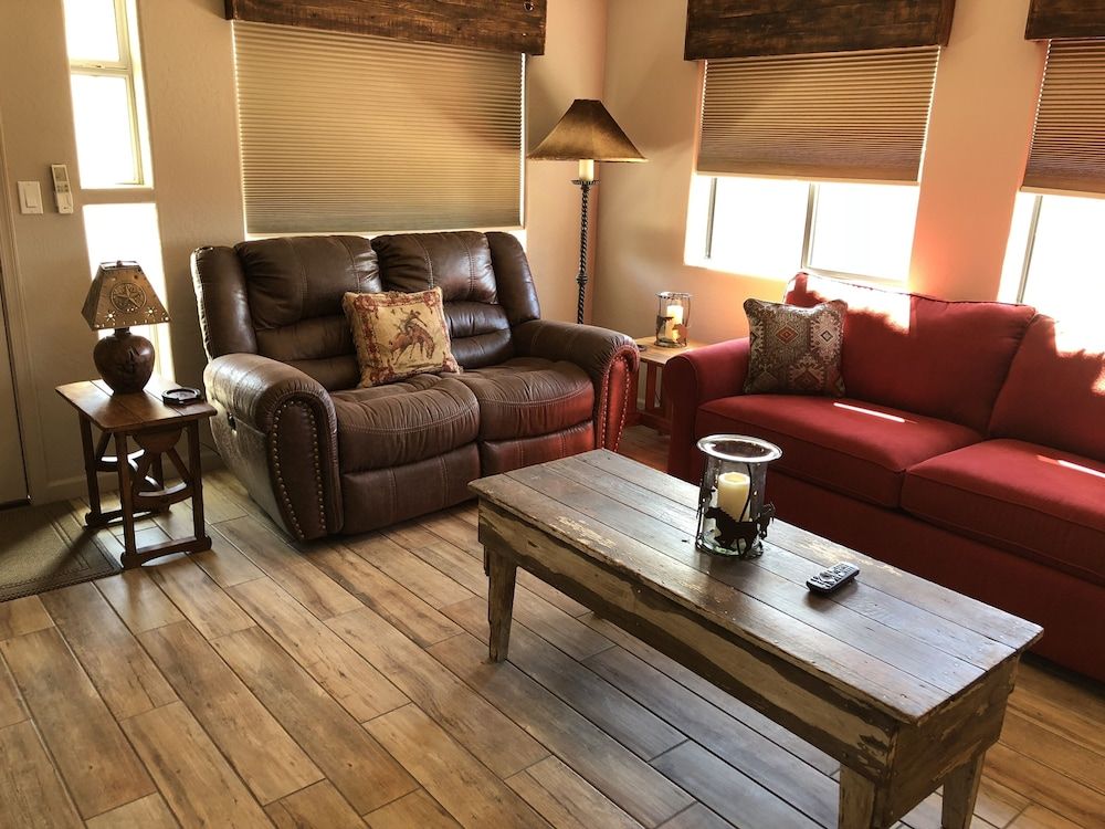 Living room view of Near Sedona, but a world away, with wide open spaces and dark starry skies