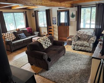 Cozy dog friendly cabin with filtered lake views - short walk to lake, beach. - Cascade - Living room