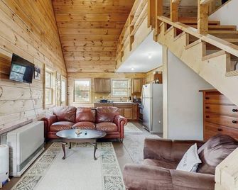Cozy cabin close to Smuggler's Notch w/ firepit, gas grill, trail to river, wifi - Jeffersonville - Living room