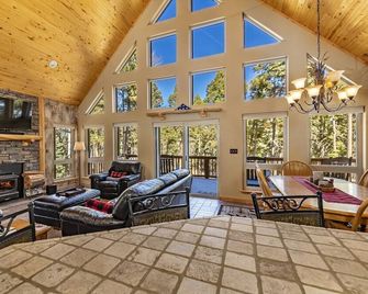 Cabin w/Hot Tub & Fire Pit, Off Hike & Bike Trails, Large Gated & Covered Decks - Angel Fire - Living room