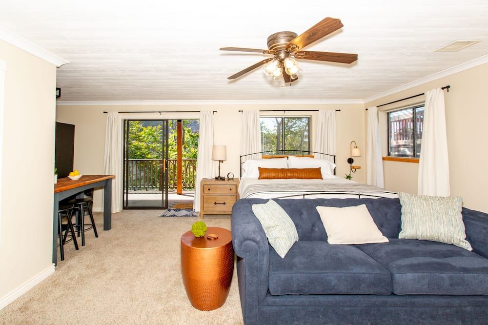 Bedroom view of Studio with a Kitchenette and Private Deck in Historic Jerome--Couples Haven