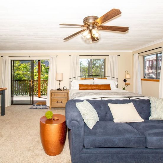 Bedroom view of Studio with a Kitchenette and Private Deck in Historic Jerome--Couples Haven