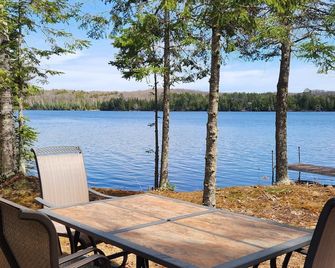 Cabin with private peninsula on Presque Isle Chain of Lakes! - Presque Isle - Patio