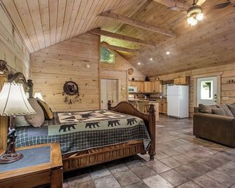 Bear cabin. This modern log cabin with HOT TUB is a large studio with a spectacular king size bed! - Tellico Plains - Bedroom