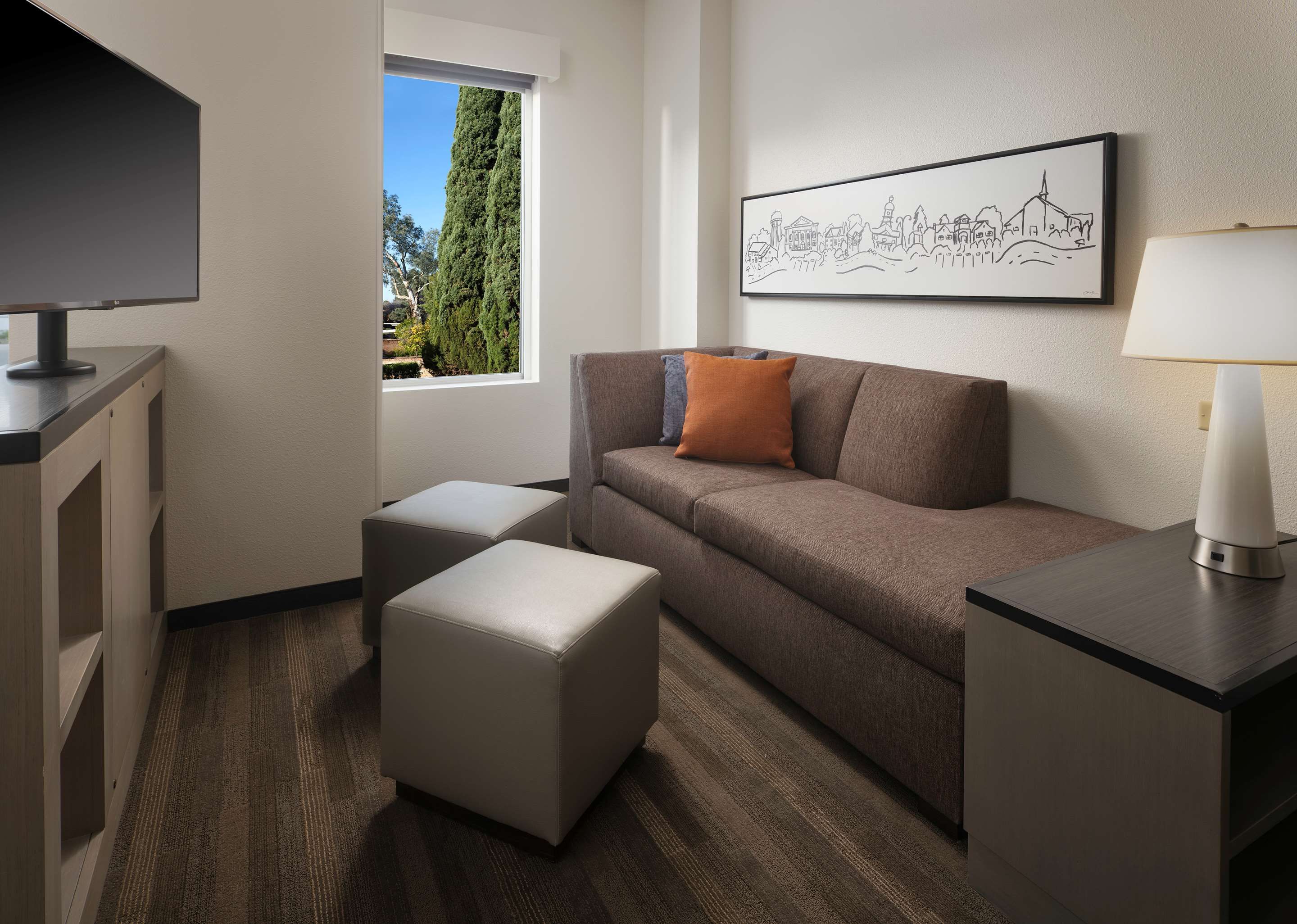 Living room view of Hyatt House San Jose Airport
