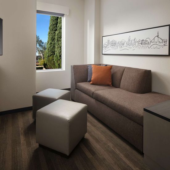 Living room view of Hyatt House San Jose Airport