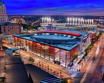 Pink playhouse sq near Progressive field & CSU - Cleveland