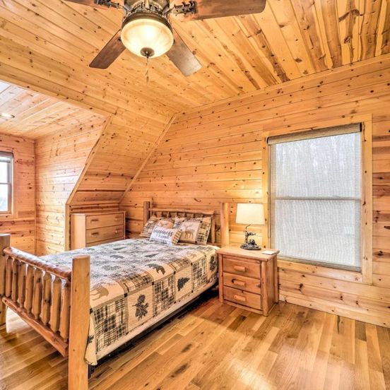 Bedroom view of Picturesque NC Cabin with Fire Pit and Mtn Views!