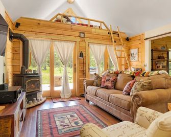 Cozy Log Cabin w/ Private Lake! Local State Park in Back Yard! Jacuzzi & Sauna! - Black Hawk - Living room