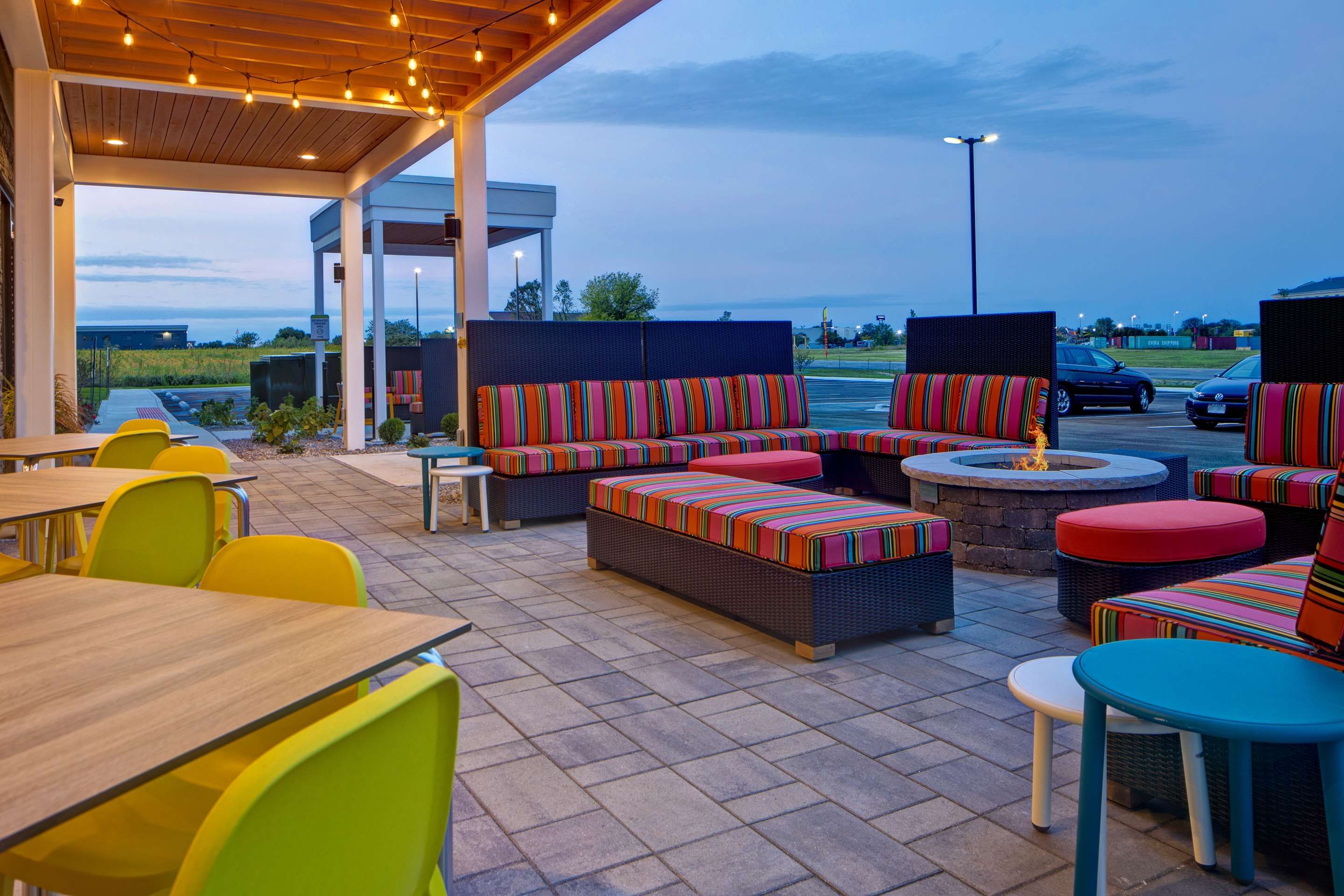 Patio view of Home2 Suites by Hilton Loves Park Rockford