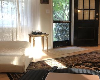 Tryon Love 2 min walk to downtown. Wood fireplace. Monthly rentals only. - Tryon - Living room