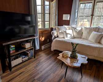 Quaint Cabin with Stone Fireplace - Private Hot Tub - King Bed - Wooster - Huiskamer