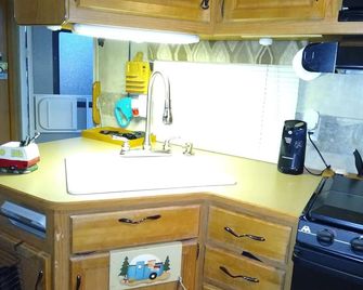 this is a very spacious RV that sits under 2 large trees - Iron Station - Küche