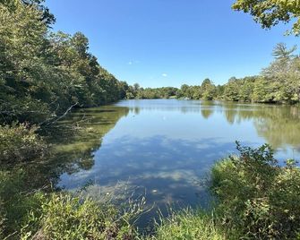 Escape to a Hobbit cottage overlooking a pond with water wheel in wine country! - Hamptonville - Vista del exterior