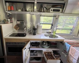 Cozy 1-bedroom Bambi Airstream camper on a 56 acre farm with stream and woods. - Morris - Kitchen