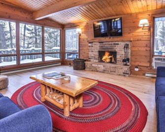 Large lakeside 'treehouse' with enclosed porch, dock, pool table, and fire pit! - Saint Germain - Living room