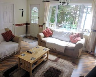 Cosey detached Chalet with wonderful Estuary and Mountain Views. - Aberdyfi - Huiskamer