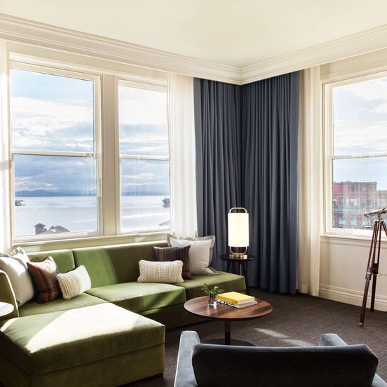 Living room view of The Alexis Royal Sonesta Hotel Seattle