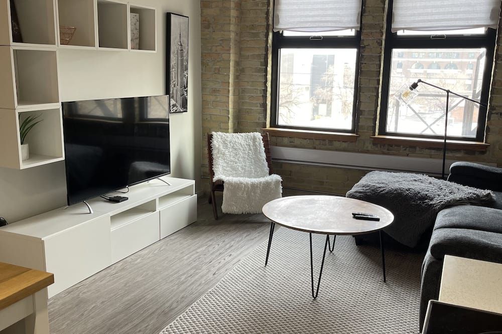 Free Parking Ny Style Condo In Exchange District - Winnipeg - Living room