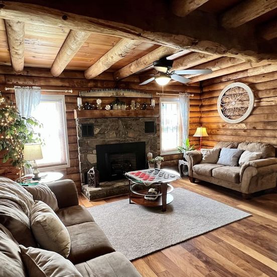 Living room view of Cabin on Main- Cozy Downtown Burnsville!