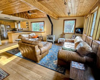 Peaceful cabin in Girdwood, fireplace, wood stove & mountain views - Girdwood - Living room