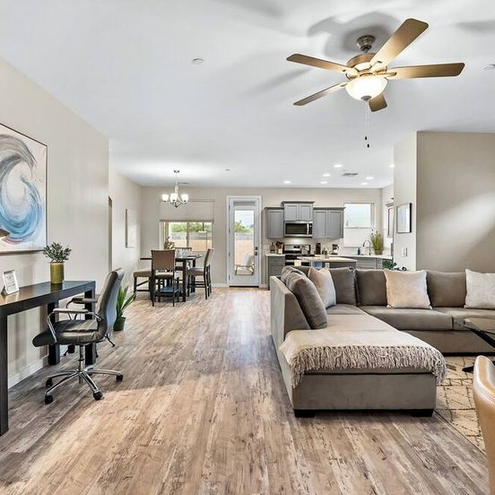 Living room view of Cottonwood Modern Vineyard- Near golf course, trail and dog park!