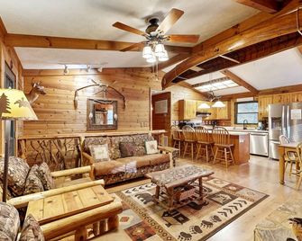 Dog-friendly Log Cabin w/Private Deck, Firepit, Foosball, Wood-Burning Fireplace - Sylva - Living room
