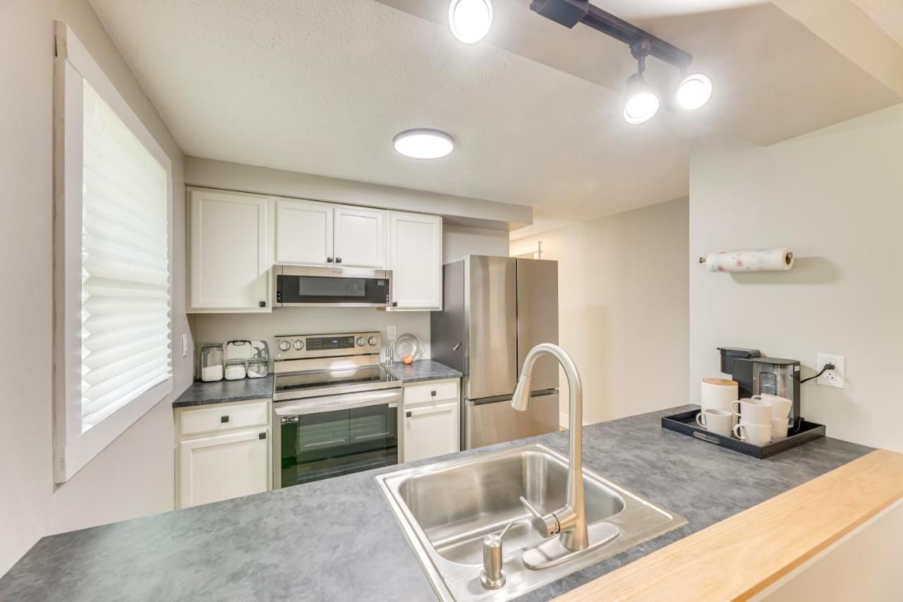 Kitchen view of Greenbrier River Retreat with Deck - Steps to Trail!