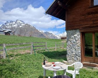 Very sunny chalet at the foot of the slopes, the Ecrins and the paragliding departure point! - Vallouise-Pelvoux - Patio