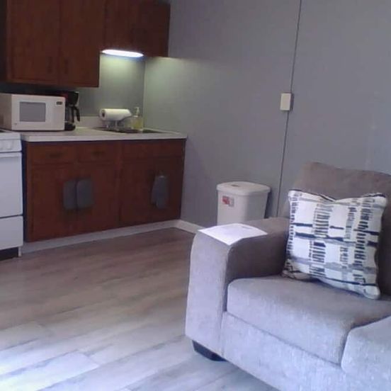 Living room view of Quiet and comfortable fully furnished 1 bedroom apartment.